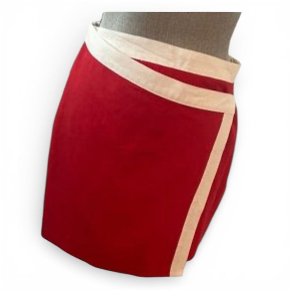Bagatelle Red and White 18” faux wrap Skirt